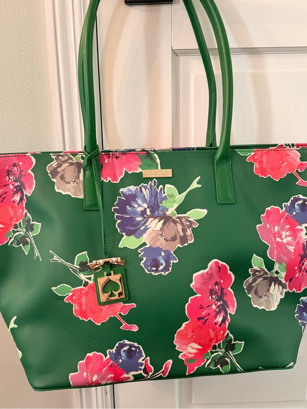 kate spade Green Floral Tote with Pink and Purple Blooms